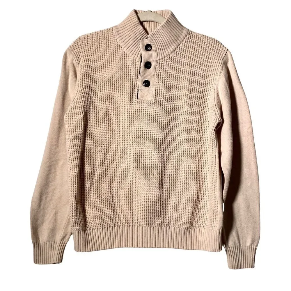 Weatherproof Vintage Mock Neck Shaker Knit Sweater Beige Men’s Size M